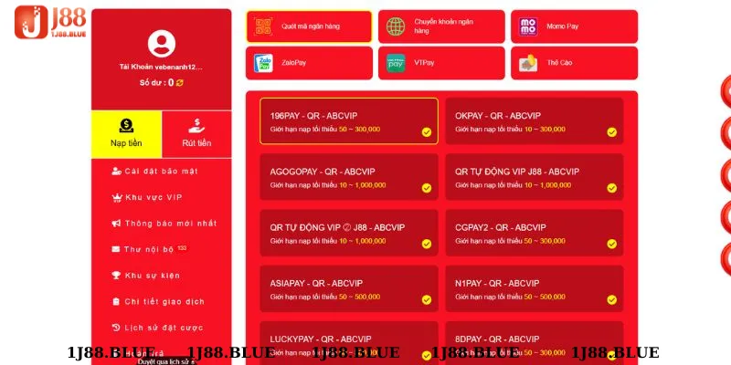 Nạp tiền J88 qua mã QR ngân hàng